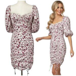 For Love & Lemons White Floral Ruched Mini Dress Sweetheart S